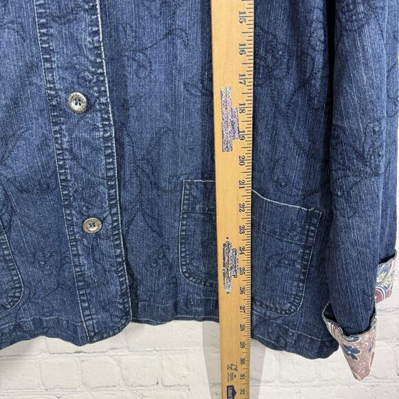 VTG Y2K 90's Chore Jacket Women Size 16 Blue Chambray Cotton Embroidered Floral - Picture 9 of 14